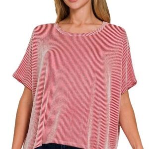 Zenana Outfitters Red ‎ Dolman Sleeve Ribbed Blouse